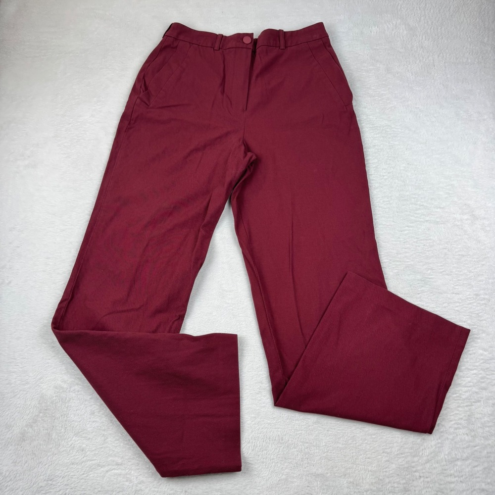 NWOT Lacoste Straight Leg Trousers Women 38 Burgundy Stretch Cotton Twill Luxury